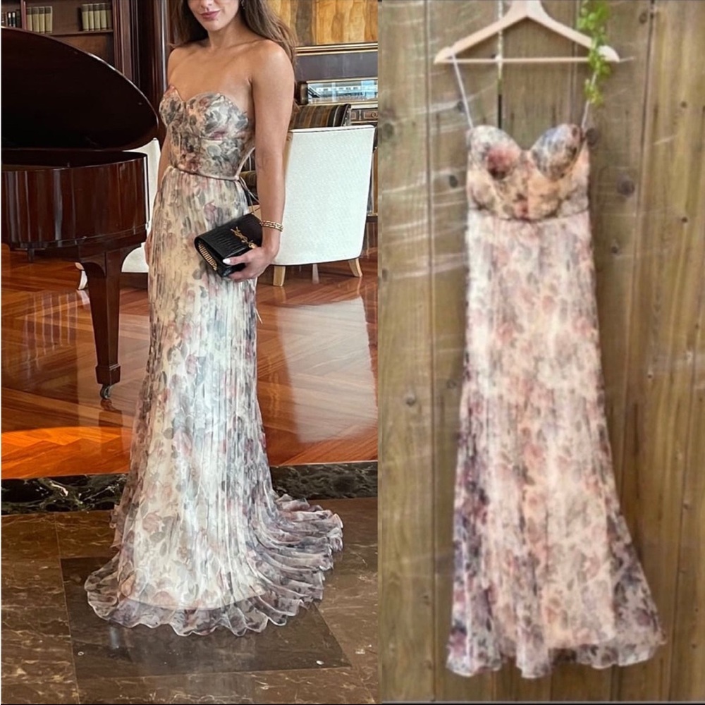 Lulu's Floral Strapless Maxi Dress in Blush and Sage